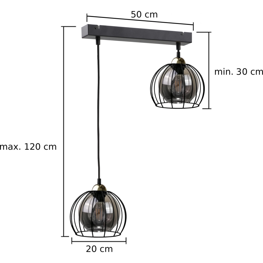 Lühter SOLO BLACK 2xE27/60W/230V must/kuldne