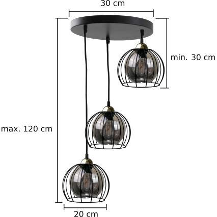 Lühter SOLO BLACK 3xE27/60W/230V must/kuldne