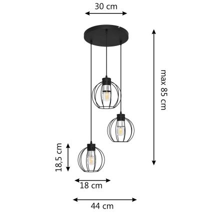 Lühter STARLIGHT 3xE27/15W/230V must/hõbe