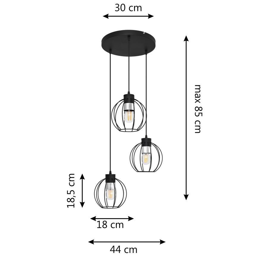 Lühter STARLIGHT 3xE27/15W/230V must/hõbe