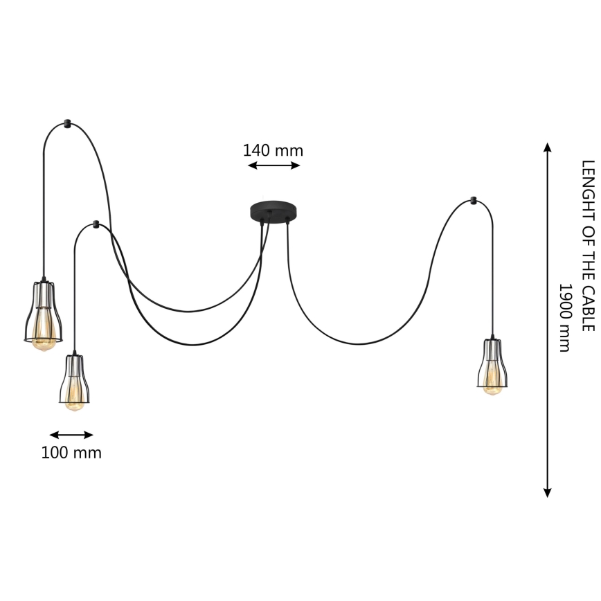 Lühter TUBE 3xE27/10W/230V ämblik must/läikiv kroom