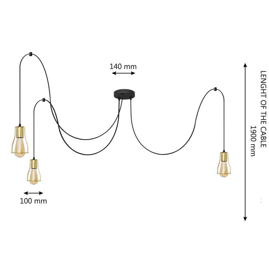 Lühter TUBE 3xE27/10W/230V ämblik must/kuldne