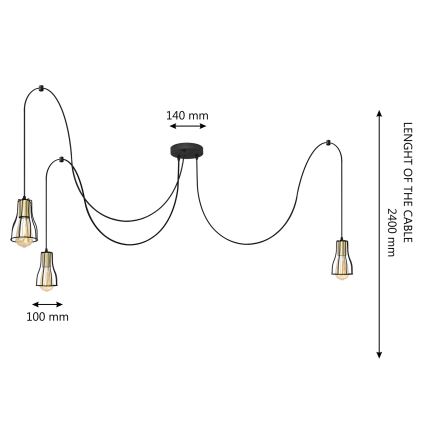 Lühter TUBE 3xE27/10W/230V ämblik must/kuldne