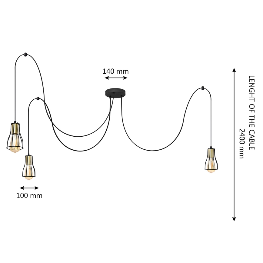 Lühter TUBE 3xE27/10W/230V ämblik must/kuldne