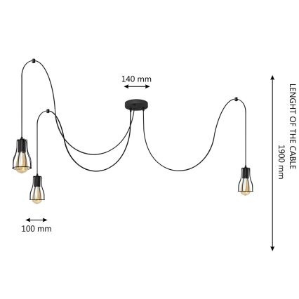 Lühter TUBE 3xE27/15W/230V ämblik must