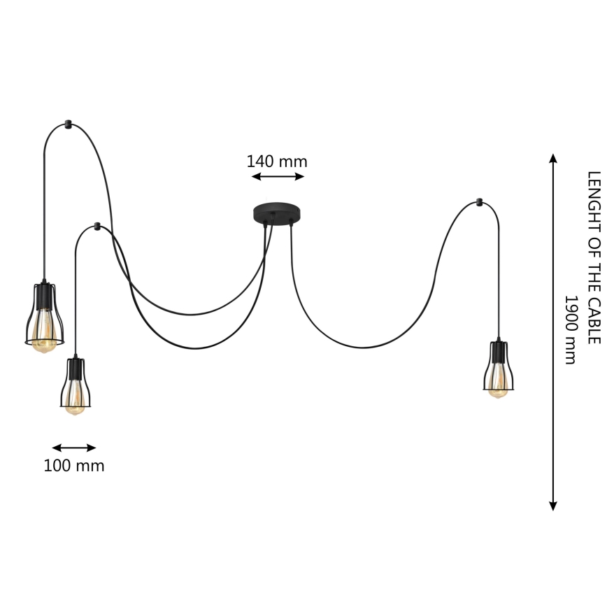 Lühter TUBE 3xE27/15W/230V ämblik must
