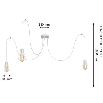 Lühter TUBE 3xE27/15W/230V ämblik valge