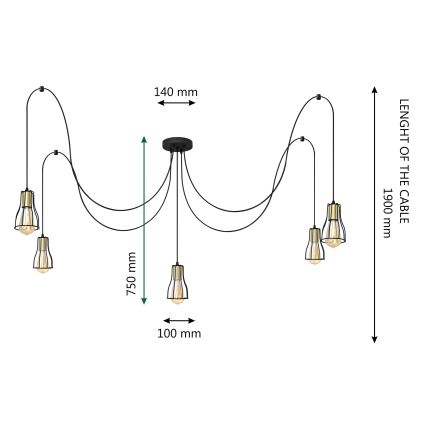 Lühter TUBE 5xE27/15W/230V ämblik must/läikiv kroom