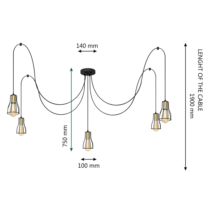 Lühter TUBE 5xE27/15W/230V ämblik must/läikiv kroom