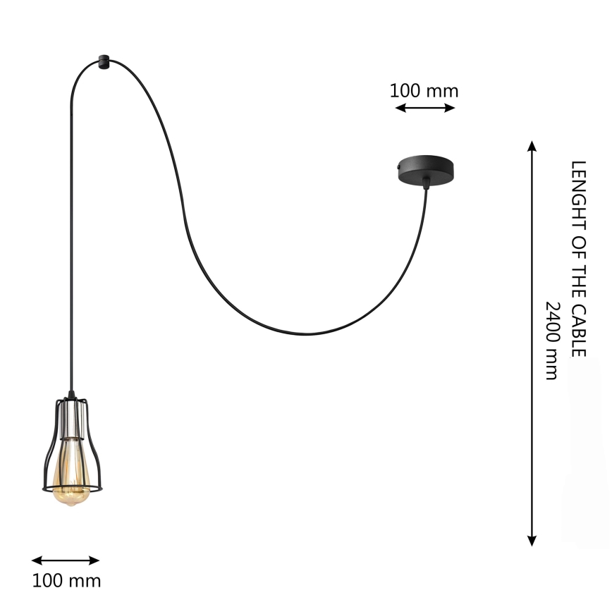 Lühter TUBE LONG 1xE27/15W/230V must/läikiv kroom