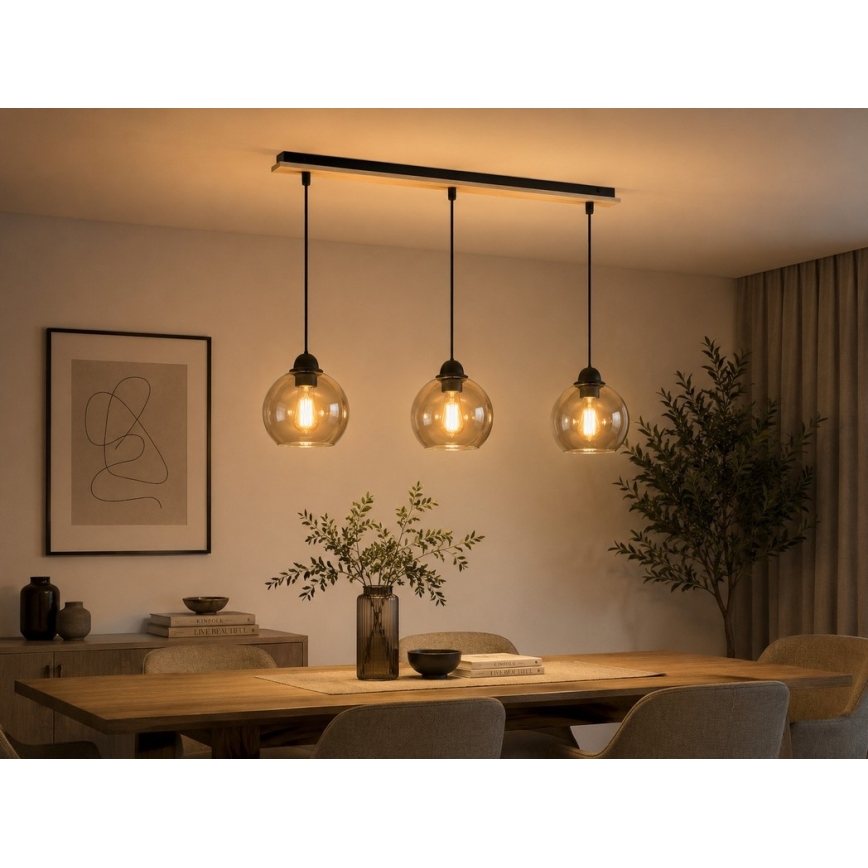 Lühter UNO WOOD 3xE27/60W/230V must/pruun