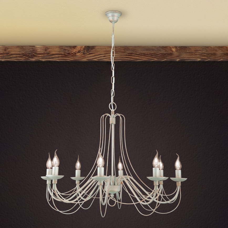 Lühter VELA 8xE14/40W/230V d. 80 cm valge/kuldne/paatina