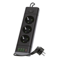Lülitiga pistikuriba LINEA PRO 3x230V+3xUSB-A + 1xUSB-C SCHUKO 1,5 m must