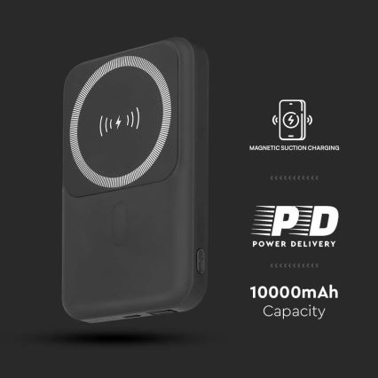 Magnetiline akupank juhtmevaba laadijaga Power Delivery 10 000mAh/20W/3,7V must