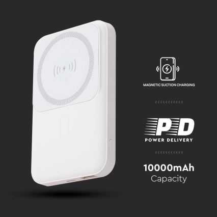 Magnetiline akupank juhtmevaba laadijaga Power Delivery 10 000mAh/20W/3,7V valge