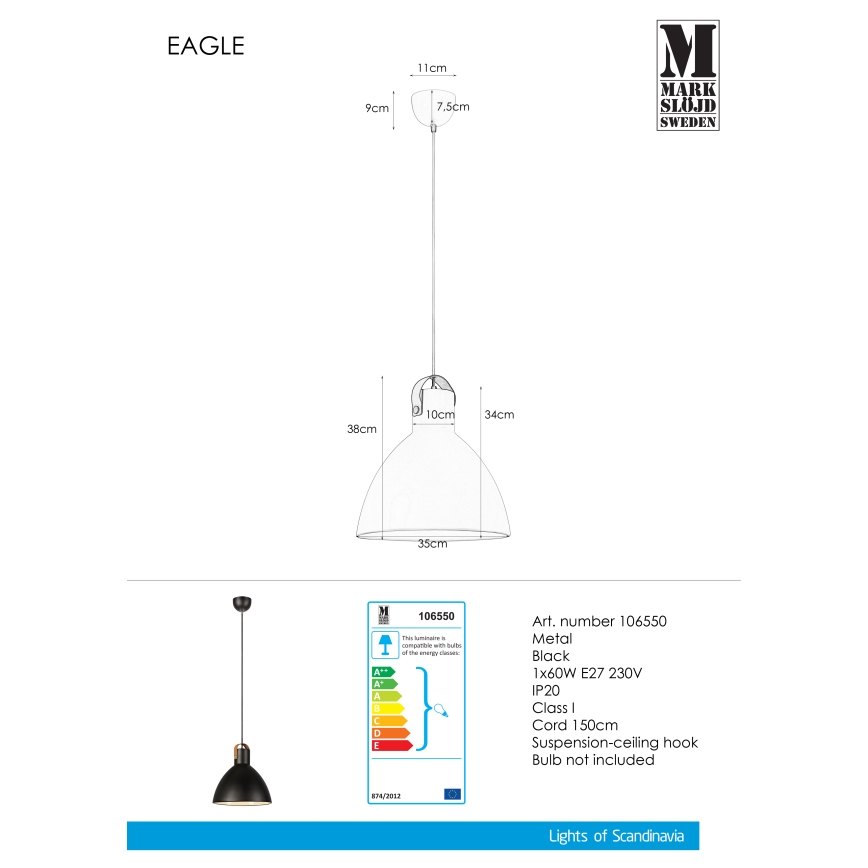 Markslöjd 106550 - Lühter EAGLE 1xE27/60W/230V