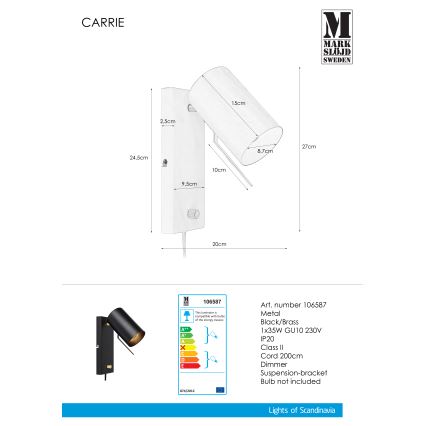 Markslöjd 106587 - Hämardatav seinavalgusti CARRIE 1xGU10/35W/230V must