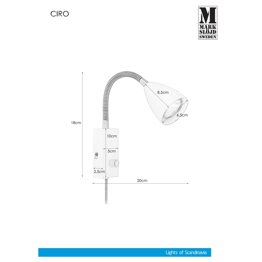 Markslöjd 106589 - Hämardatav seinavalgusti CIRO 1xGU10/7W/230V must