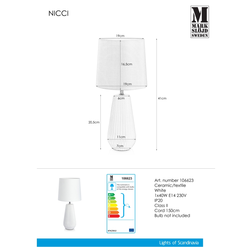Markslöjd 106623 - Laualamp NICCI 1xE14/40W/230V