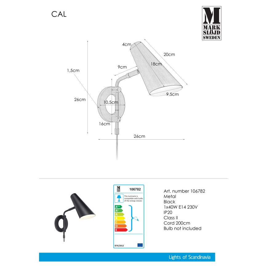 Markslöjd 106782 - Seinavalgusti CAL 1xE14/40W/230V