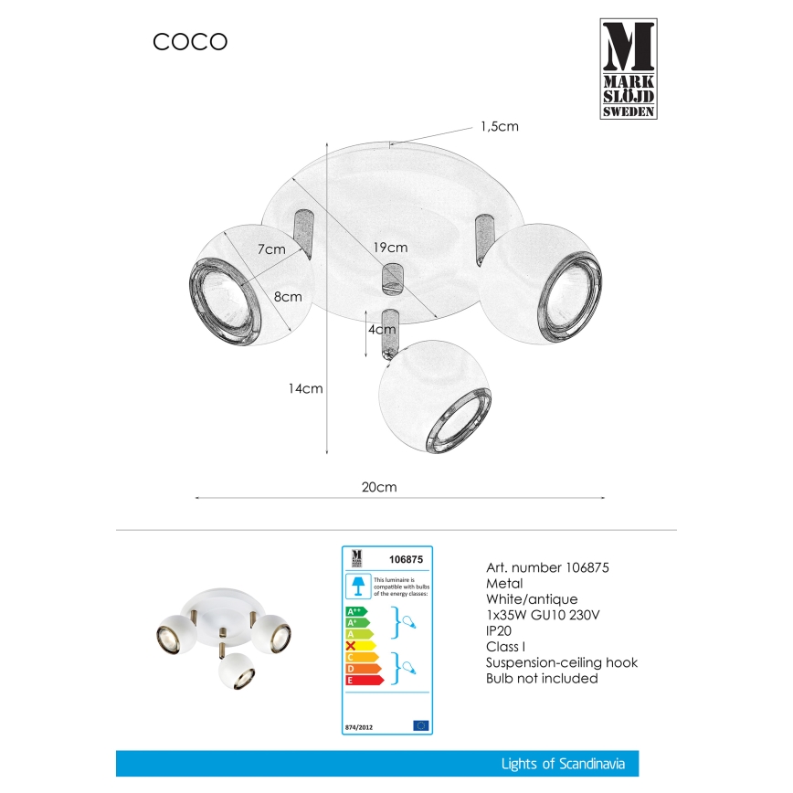 Markslöjd 106875 - Kohtvalgusti COCO 3xGU10/35W/230V