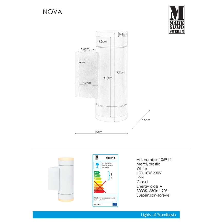 Markslöjd 106914 - LED Väli seinavalgusti NOVA 2xLED/5,5W/230V IP44