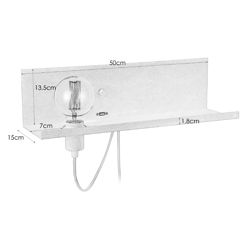 Markslöjd 106969 - Hämardatav seinavalgusti koos USB pordiga MULTI 1xE27/60W/230V