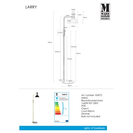 Markslöjd 106972 - Hämardatav põrandalamp LARRY 1xE27/60W/230V must/kuldne