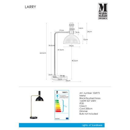 Markslöjd 106973 - Hämardatav laualamp LARRY 1xE27/60W/230V