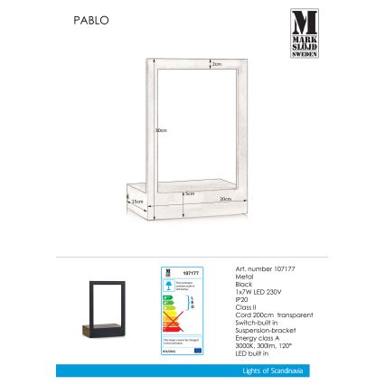 Markslöjd 107.177 - LED Seinavalgusti raam PABLO LED/7W/230V