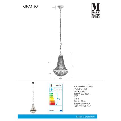 Markslöjd 107026 - Kristall-lühter GRÄNSÖ 1xE27/60W/230V