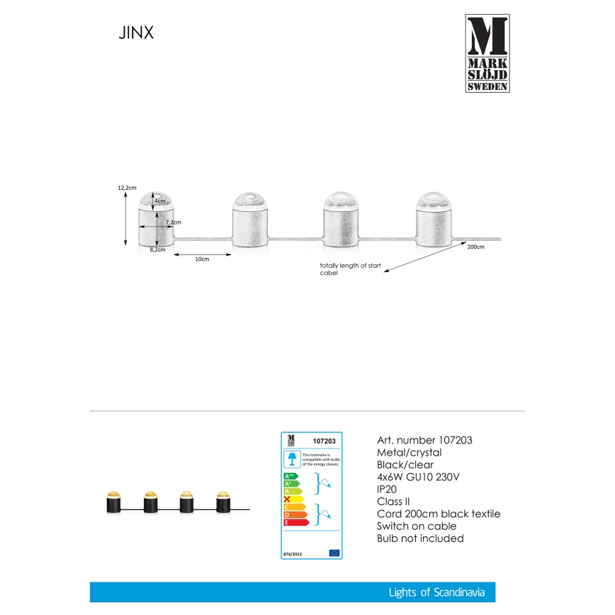 Markslöjd 107203 - Kristallist laualamp JINX 4xGU10/6W/230V