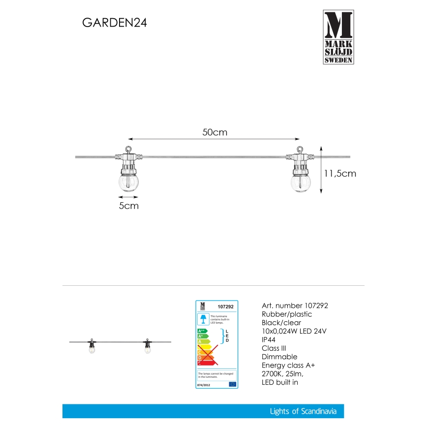 Markslöjd 107292 - LED Väli dekoratiivne kett GARLAND GARDEN 10xLED 5,5m IP44