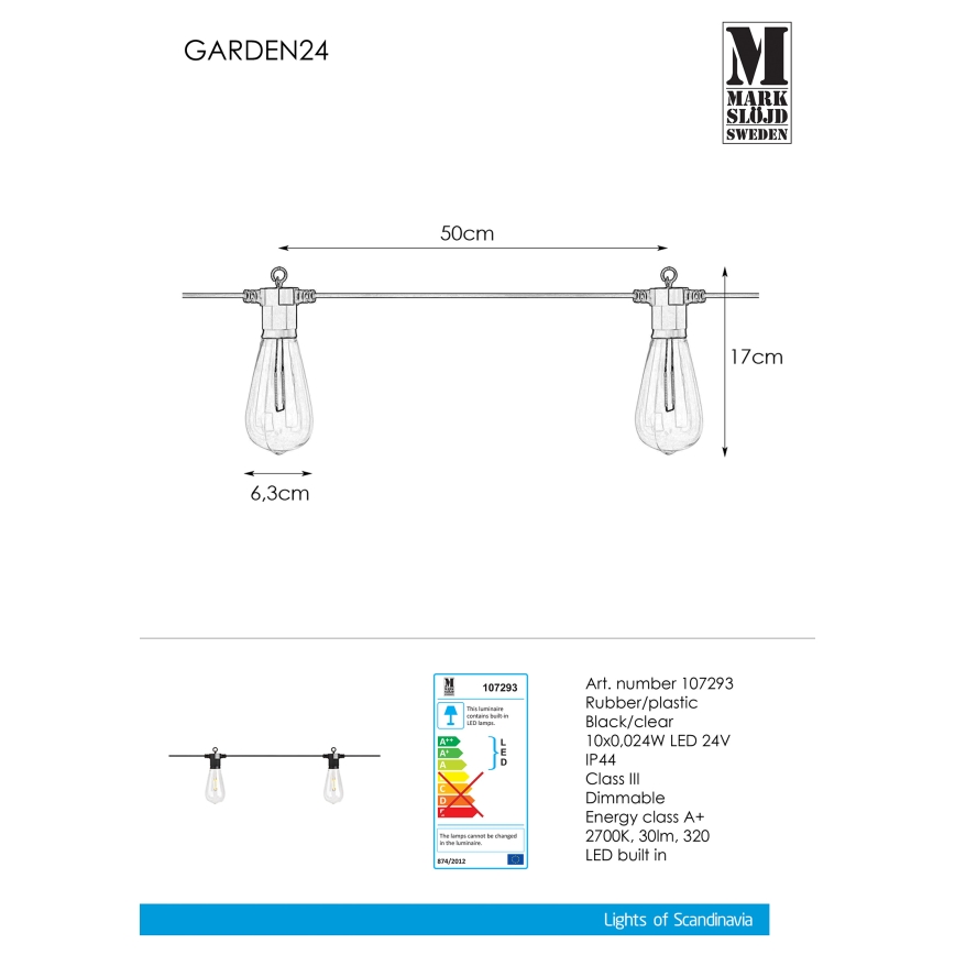 Markslöjd 107293 - LED Väli dekoratiivne kett GARLAND GARDEN 10xLED 5,5m IP44