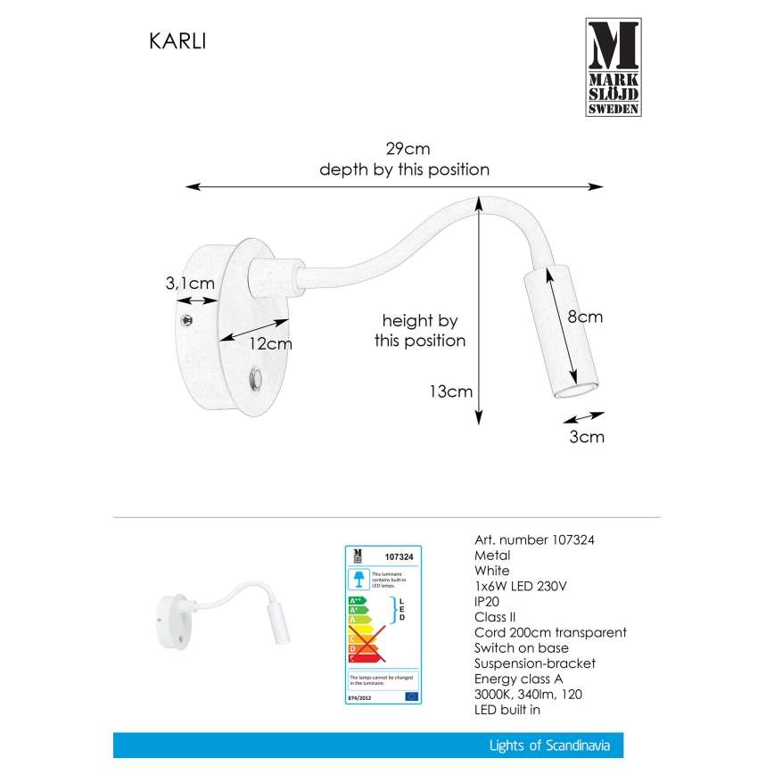 Markslöjd 107324 - LED Seinavalgusti KARLI LED/6W/230V