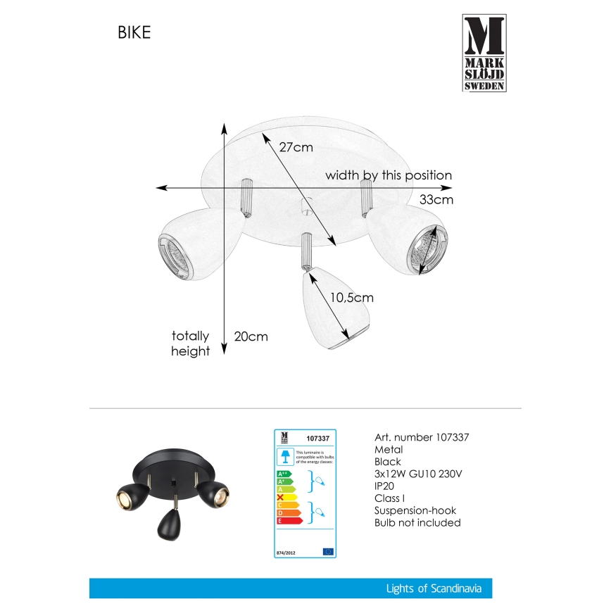 Markslöjd 107337 - Kohtvalgusti BIKE 3xGU10/12W/230V