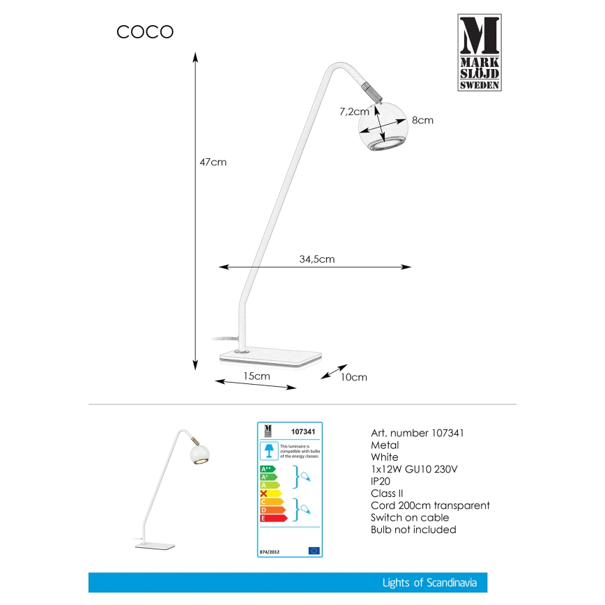 Markslöjd 107341 - Laualamp COCO 1xGU10/12W/230V