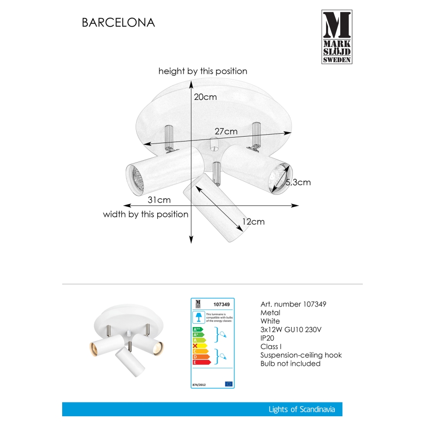 Markslöjd 107349 - Kohtvalgusti BARCELONA 3xGU10/12W/230V