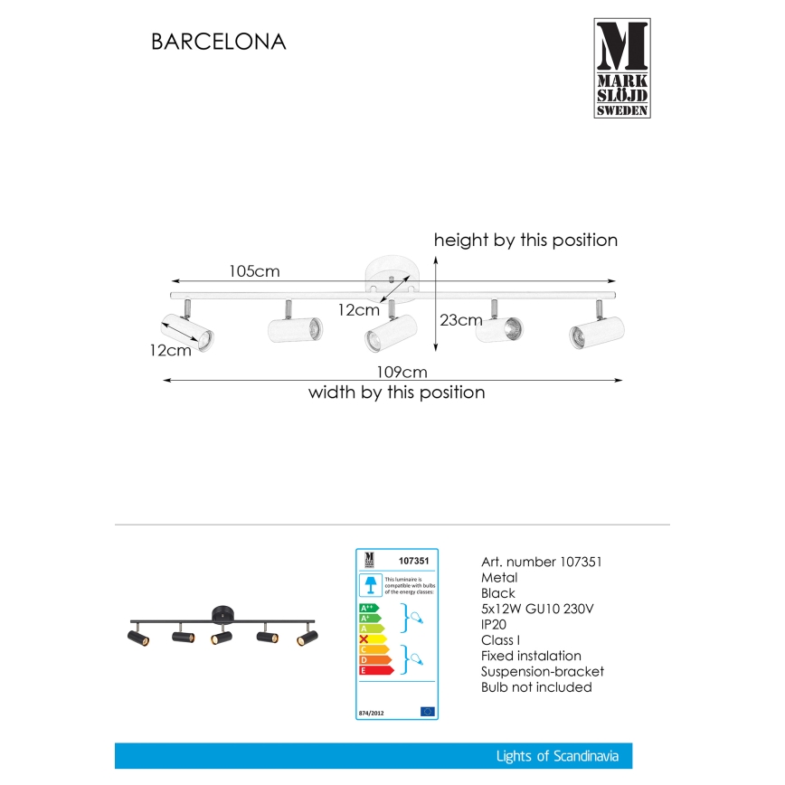 Markslöjd 107351 - Kohtvalgusti BARCELONA 5xGU10/12W/230V