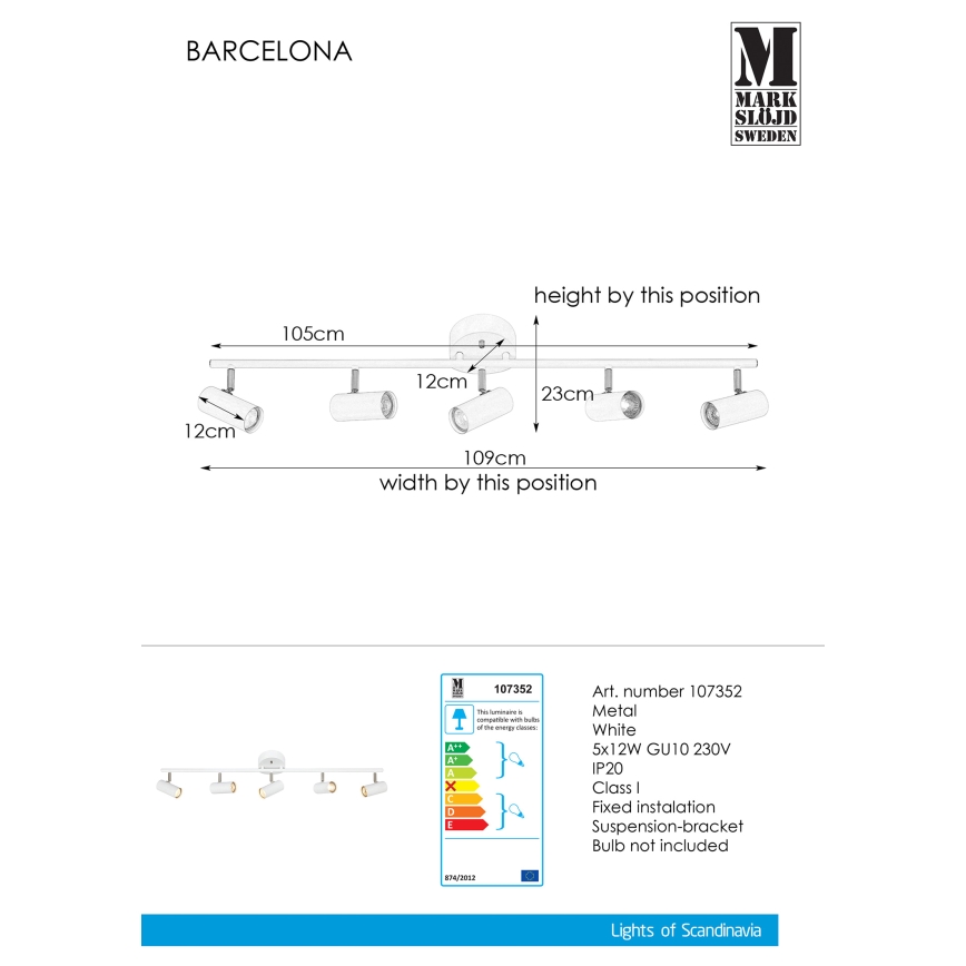 Markslöjd 107352 - Kohtvalgusti BARCELONA 5xGU10/12W/230V