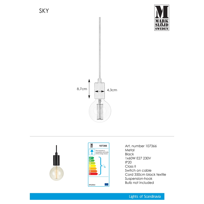 Markslöjd 107366 - Lühter SKY 1xE27/60W/230V