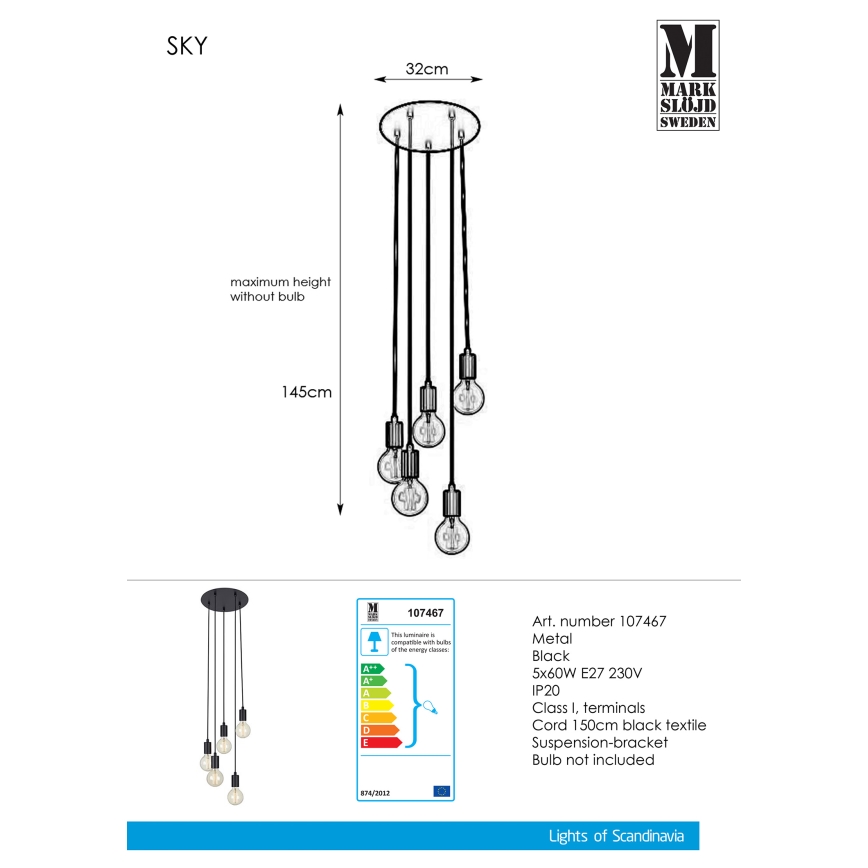 Markslöjd 107467 - Lühter SKY 5xE27/60W/230V