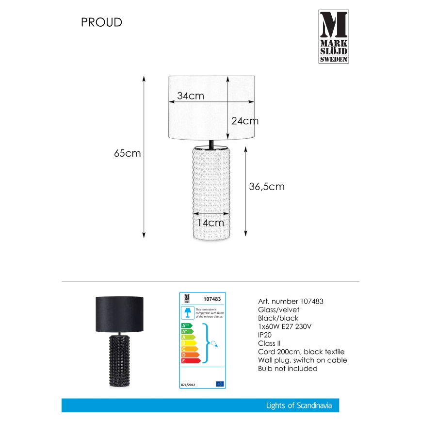 Markslöjd 107483 - Laualamp PROUD 1xE27/60W/230V