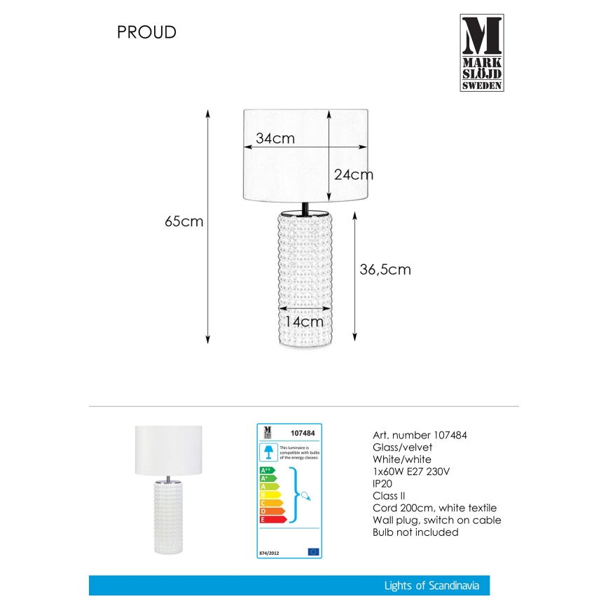 Markslöjd 107484 - Laualamp PROUD 1xE27/60W/230V