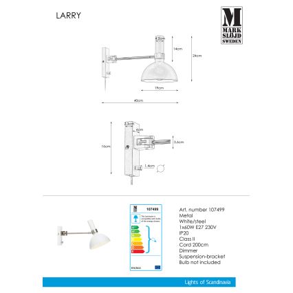 Markslöjd 107499 - Hämardatav seinavalgusti LARRY 1xE27/60W/230V