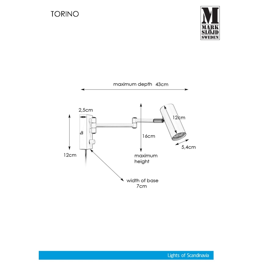 Markslöjd 107538 - Hämardatav kohtvalgusti seinale TORINO 1xGU10/12W/230V
