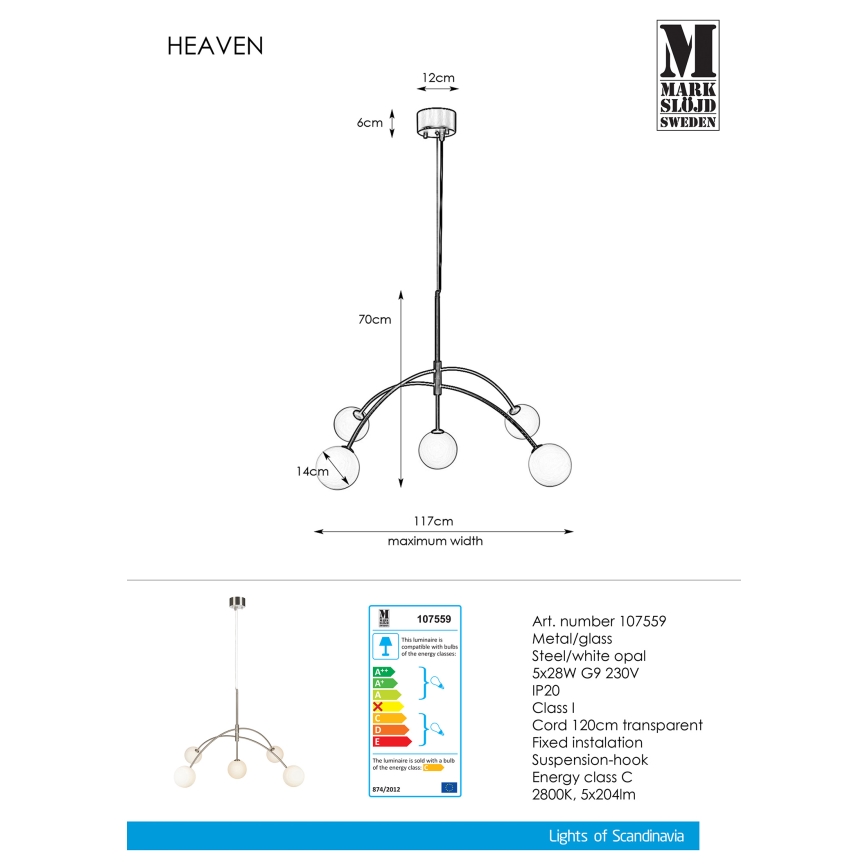 Markslöjd 107559 - Lühter HEAVEN 5xG9/28W/230V
