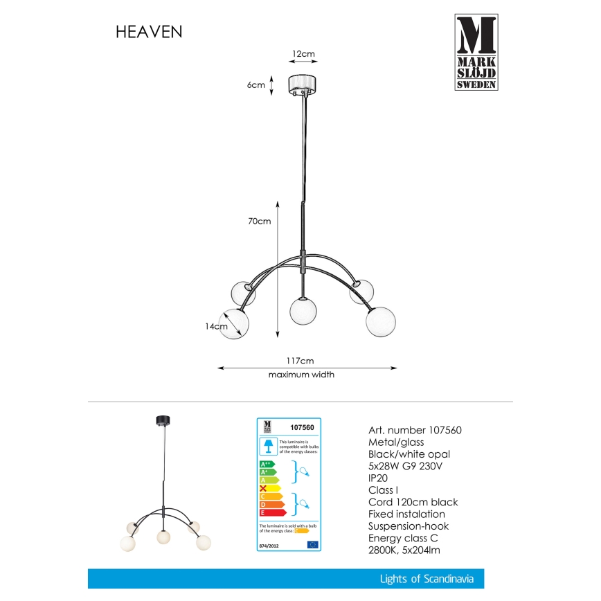 Markslöjd 107560 - Lühter HEAVEN 5xG9/28W/230V