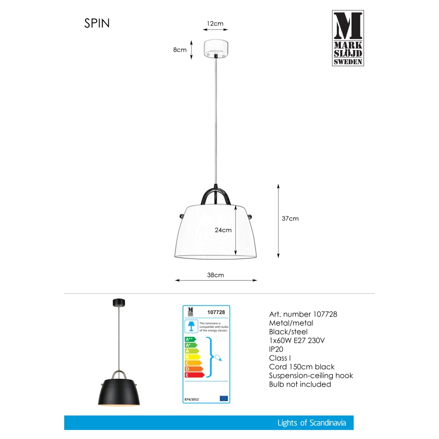 Markslöjd 107728 -  Lühter SPIN 1xE27/60W/230V