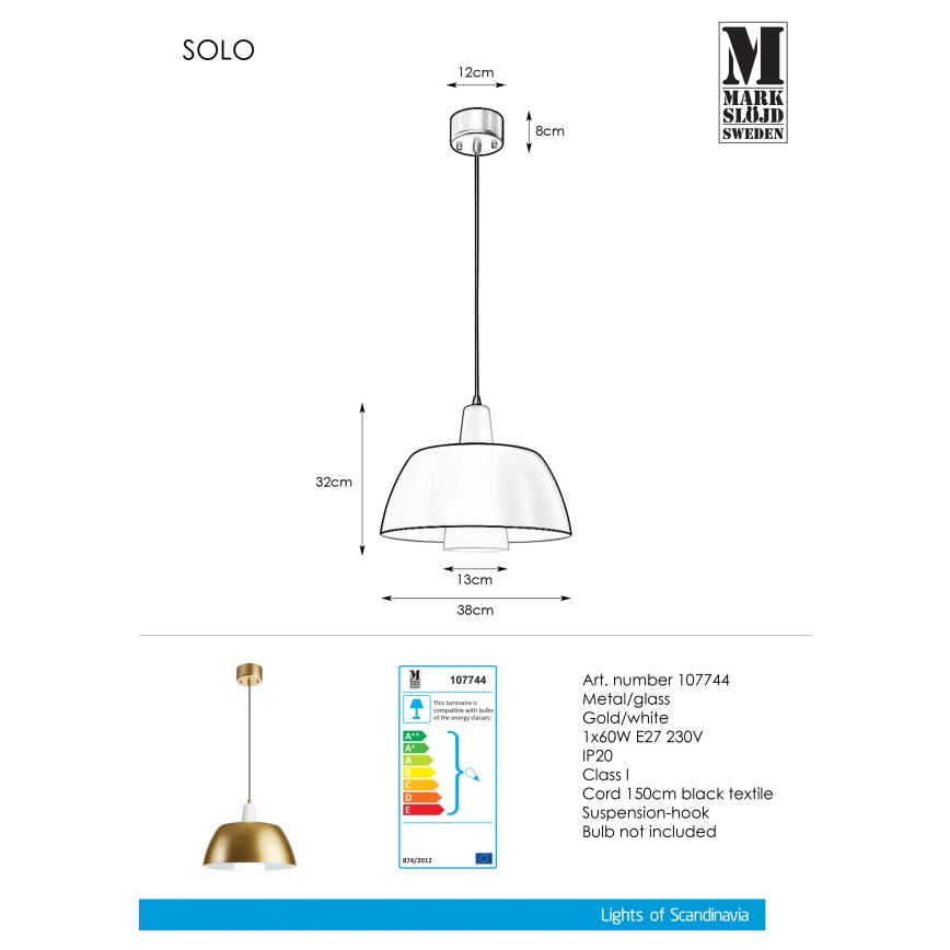 Markslöjd 107744 - Lühter SOLO 1xE27/60W/230V